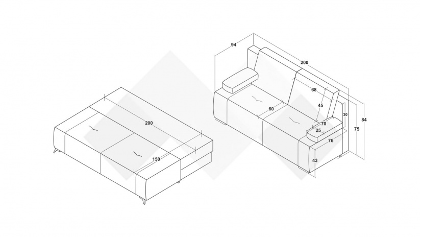 Диван Кент триместни сив - изглед 6