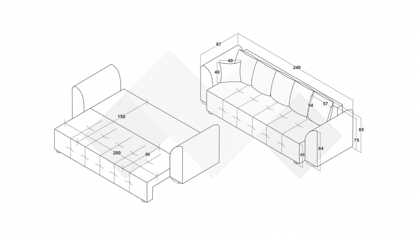 Диван Реджин триместни светло кафяв с кафяво - изглед 6