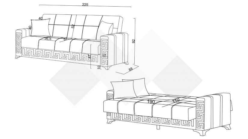 Диван Сабина триместни сив - изглед 4
