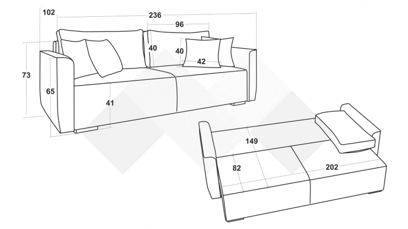 Диван Типо триместни сив - изглед 6 - МебелМаг Диван Типо триместни сив - изглед 6