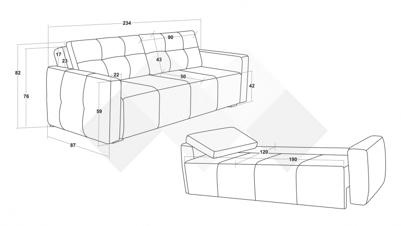 Диван Бахама триместни графит - изглед 6