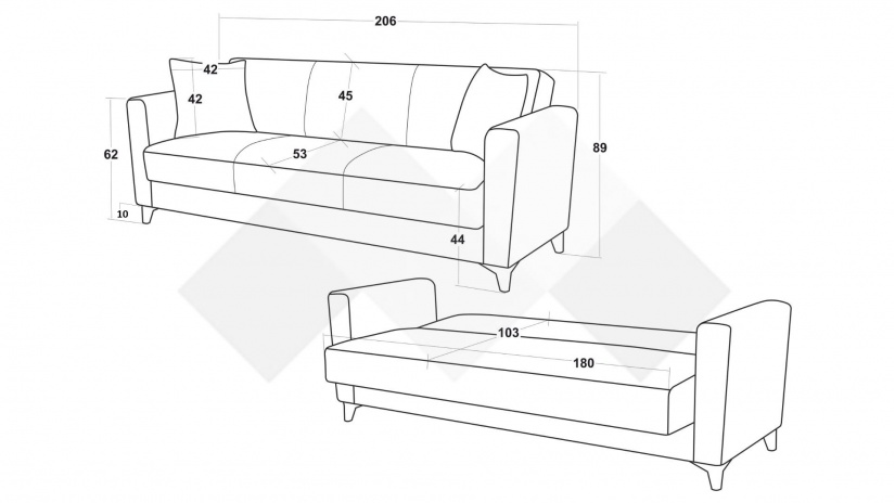 Диван Долче триместни зелен със сиво - изглед 5