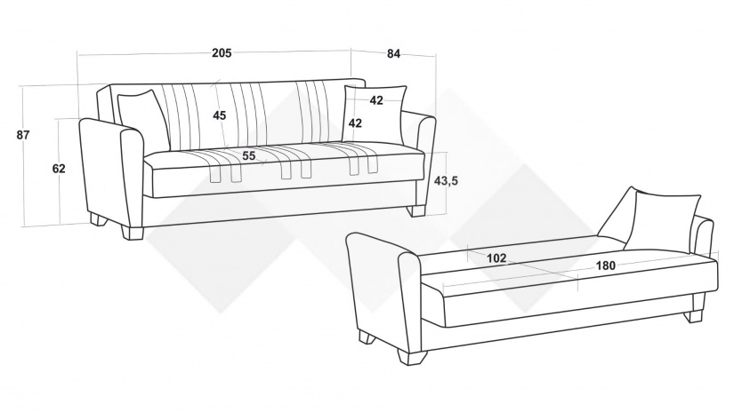 Диван Джина триместни сив - изглед 5