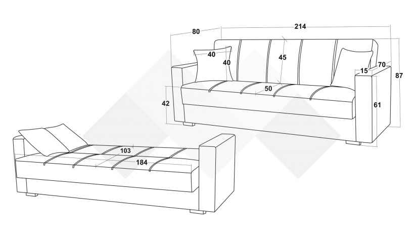 Диван Фиорина триместни зелен - изглед 6