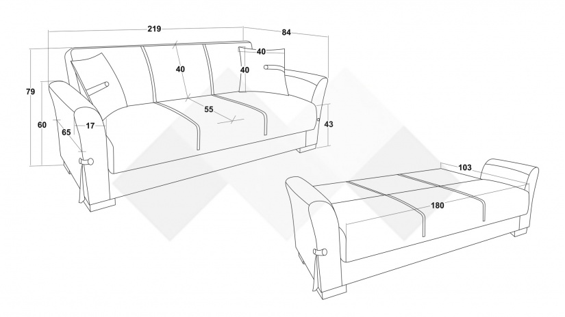 Диван Флоранс триместни сив - изглед 5 - МебелМаг Диван Флоранс триместни сив - изглед 5