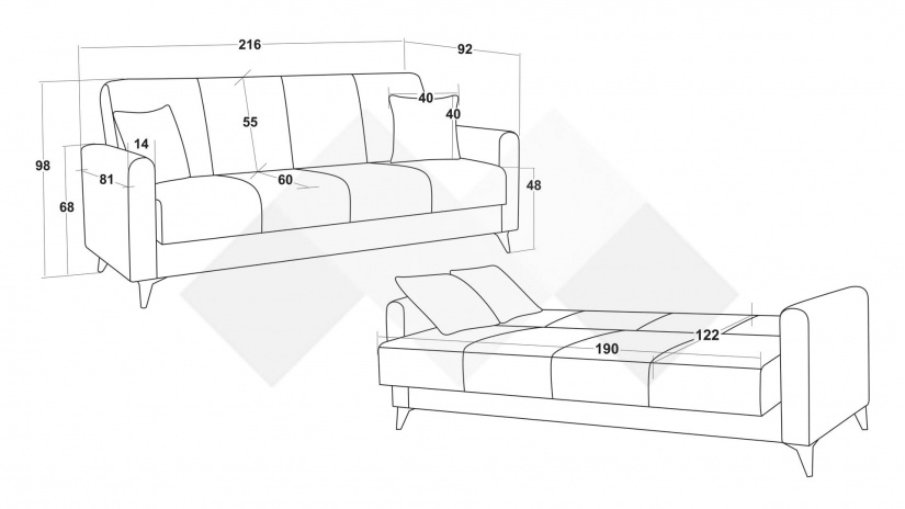 Диван Нуби триместни кафяв - изглед 6 - МебелМаг Диван Нуби триместни кафяв - изглед 6