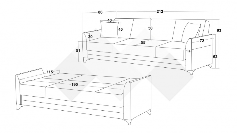 Диван Сафо триместни сив - изглед 5 - МебелМаг Диван Сафо триместни сив - изглед 5
