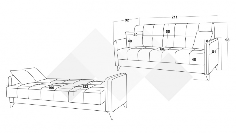 Диван Санти триместни кафяв - изглед 6