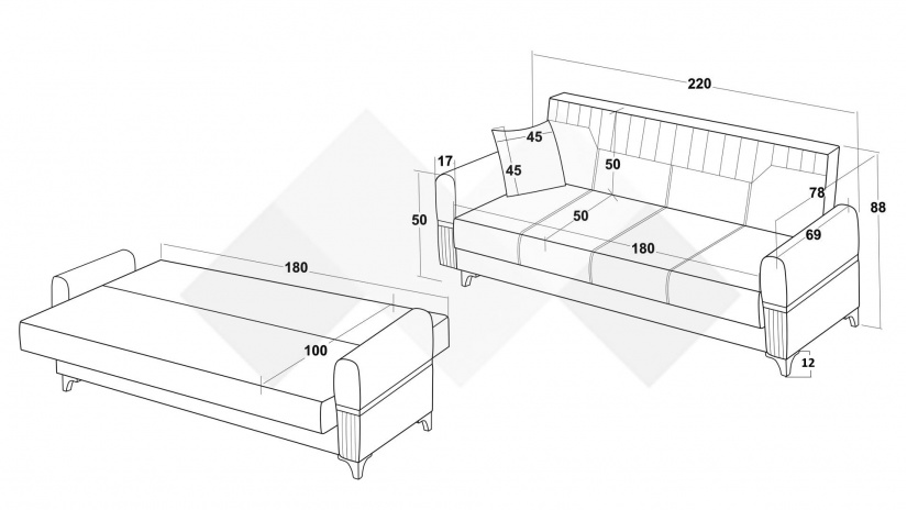 Диван Верино триместни сив - изглед 5