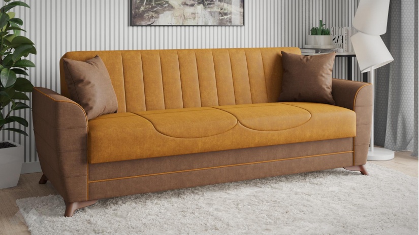Диван Ялта триместни горчица - изглед 1 - МебелМаг Диван Ялта триместни горчица - изглед 1