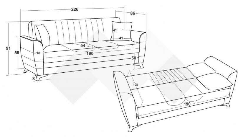 Диван Ялта триместни сив с черно - изглед 5