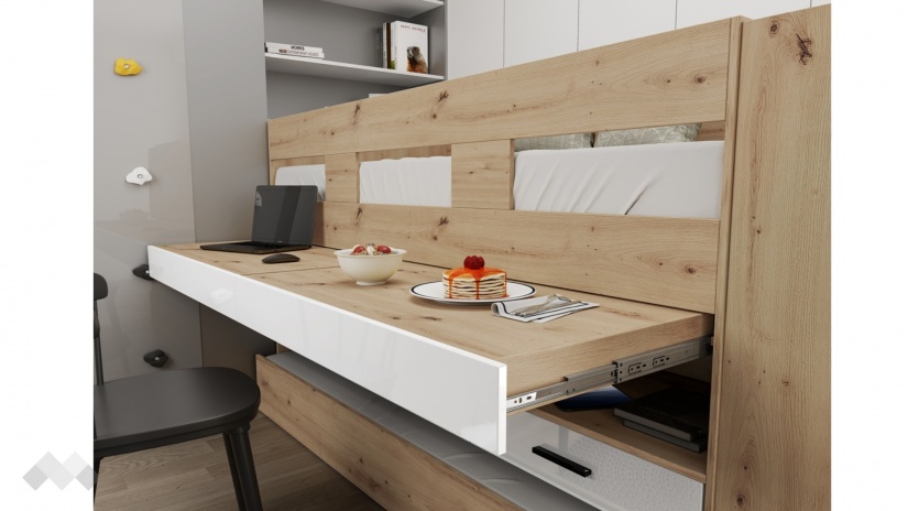 Двуетажно легло Франк с включени матраци Бонел 90/200 дъб артисан с бял гланц - изглед 4