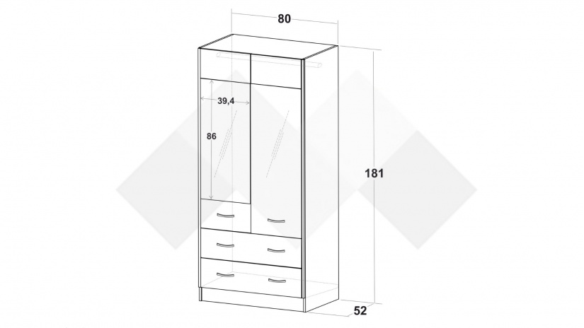Гардероб Галати двукрилни дъб вотан светъл с антрацит - изглед 3