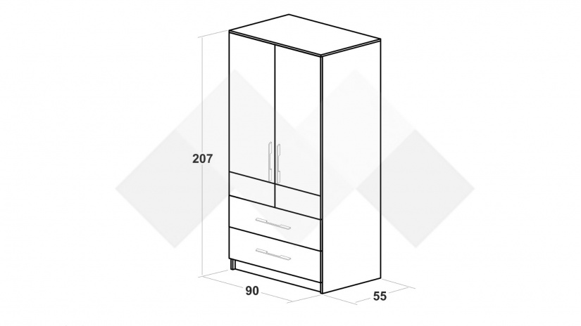 Гардероб Калифорния двукрилни бял с бял гланц и антик - изглед 2