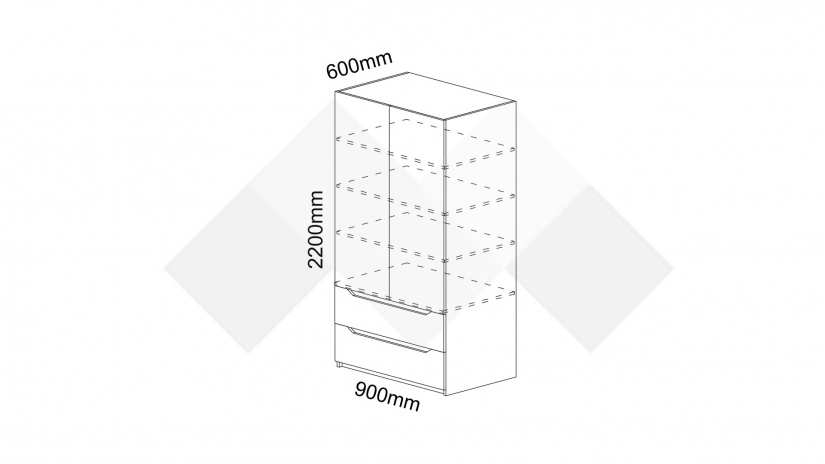 Гардероб Аляска двукрилни бял гланц с графит - изглед 2