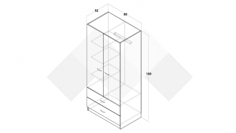 Гардероб Арго двукрилни бял фладер - изглед 3 - МебелМаг Гардероб Арго двукрилни бял фладер - изглед 3