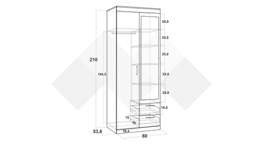 Гардероб Моник двукрилни златен дъб с бяло - изглед 3