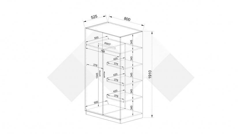 Гардероб Скай двукрилни нардо сив - изглед 3