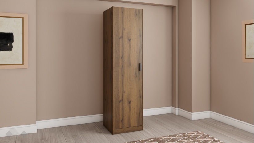 Гардероб Хироу еднокрилни дъб вотан с черно шагре - изглед 1 - МебелМаг Гардероб Хироу еднокрилни дъб вотан с черно шагре - изглед 1