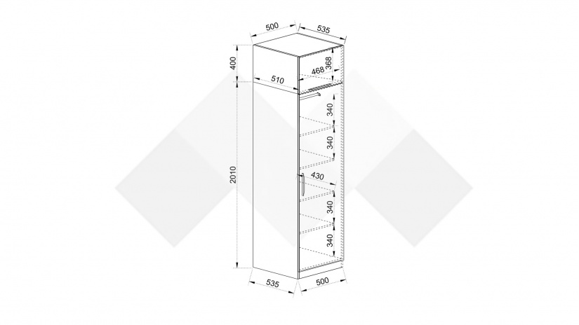 Гардероб Наоми еднокрилни дъб дилън тъмен - изглед 4 - МебелМаг Гардероб Наоми еднокрилни дъб дилън тъмен - изглед 4