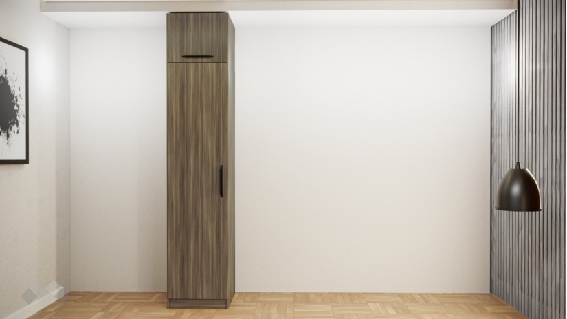 Гардероб Наоми еднокрилни дъб дилън тъмен - изглед 1 - МебелМаг Гардероб Наоми еднокрилни дъб дилън тъмен - изглед 1