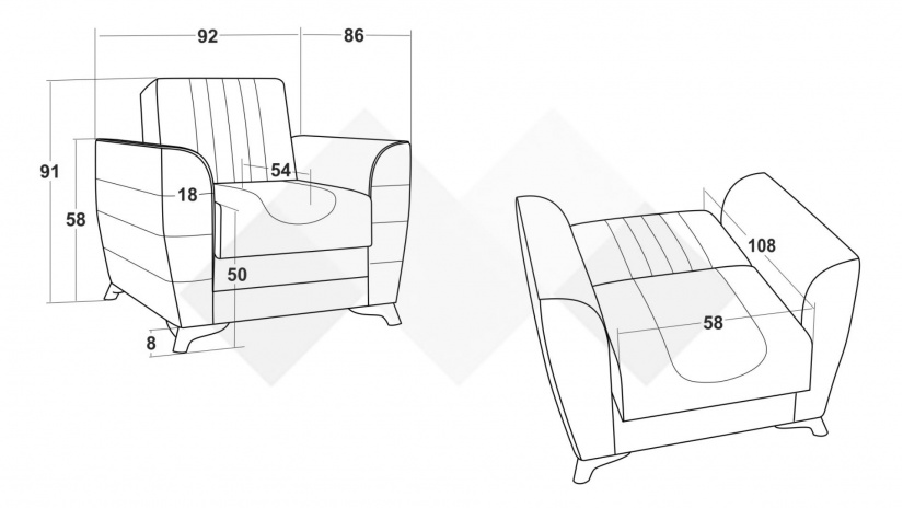 Разтегателен фотьойл Ялта сив с черно - изглед 5