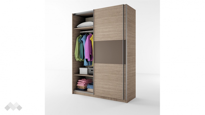 Гардероб Хартфорт с плъзгащи врати мока с лате - изглед 2 - МебелМаг Гардероб Хартфорт с плъзгащи врати мока с лате - изглед 2