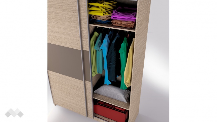 Гардероб Хартфорт с плъзгащи врати мока с лате - изглед 3 - МебелМаг Гардероб Хартфорт с плъзгащи врати мока с лате - изглед 3