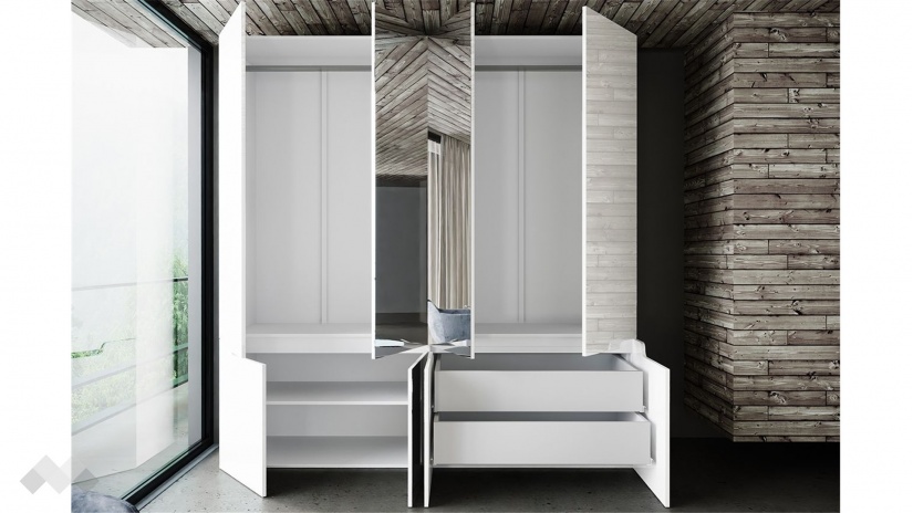 Гардероб Ница четирикрилни бяло гладко с бяло гланц - изглед 2