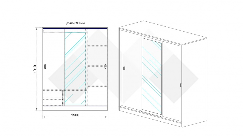 Гардероб Ричмънд с плъзгащи врати мока с лате - изглед 10 - МебелМаг Гардероб Ричмънд с плъзгащи врати мока с лате - изглед 10