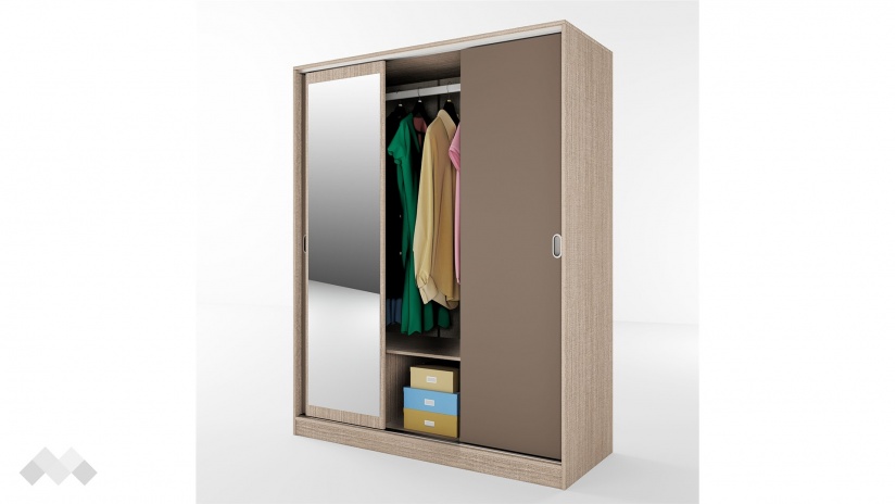 Гардероб Ричмънд с плъзгащи врати мока с лате - изглед 3 - МебелМаг Гардероб Ричмънд с плъзгащи врати мока с лате - изглед 3