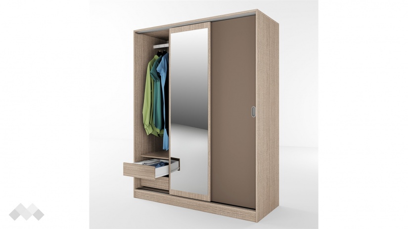 Гардероб Ричмънд с плъзгащи врати мока с лате - изглед 4 - МебелМаг Гардероб Ричмънд с плъзгащи врати мока с лате - изглед 4