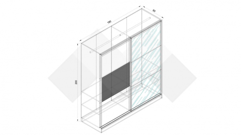 Гардероб Димана с плъзгащи врати дъб вотан с черно шагре - изглед 4