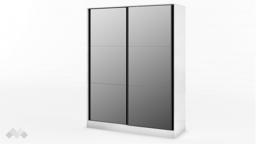 Гардероб Калифорния с плъзгащи врати бял с бял гланц и антик - изглед 1 - МебелМаг Гардероб Калифорния с плъзгащи врати бял с бял гланц и антик - изглед 1