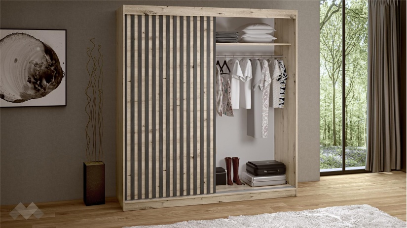 Гардероб Верона с плъзгащи врати дъб артисан с тъмен норвежки бор - изглед 3