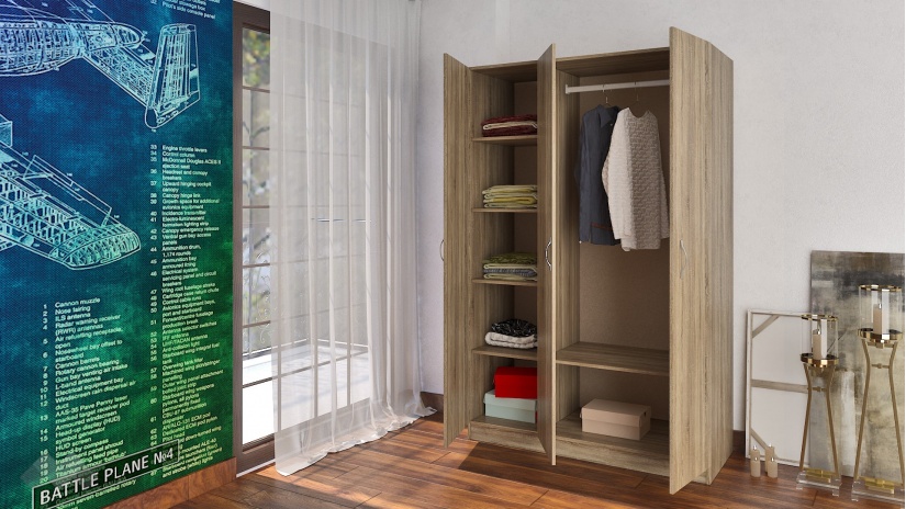 Гардероб Спрингфийлд трикрилни тъмна сонома - изглед 2