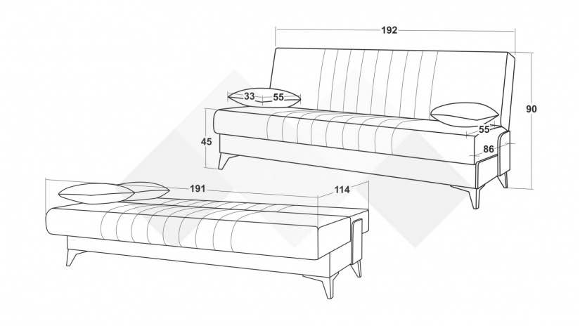 Клик-клак канапе Кенто триместни сив - изглед 6