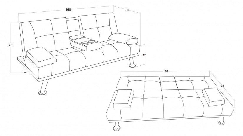 Клик-клак канапе Лийн двуместни черен - изглед 7