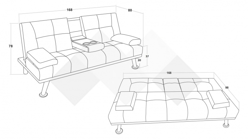 Клик-клак канапе Лийн двуместни черен - изглед 7 - МебелМаг Клик-клак канапе Лийн двуместни черен - изглед 7
