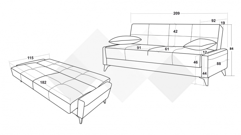 Клик-клак канапе Нейт триместни кафяв - изглед 6