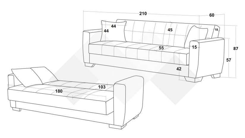 Диван Монца триместни бежов - изглед 5 - МебелМаг Диван Монца триместни бежов - изглед 5