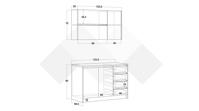 Кухня Норд А1 модулни кашмир със сиво - изглед 2