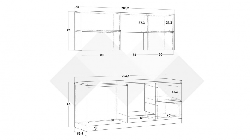 Кухня Норд А7 модулни кашмир със сиво - изглед 2 - МебелМаг Кухня Норд А7 модулни кашмир със сиво - изглед 2