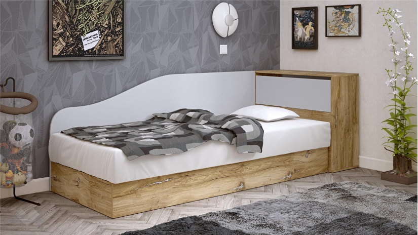 Мини приста с ракла 82/190 Селтик с включен матрак Бонел 82/190 келтски дъб със светло сиво - изглед 1