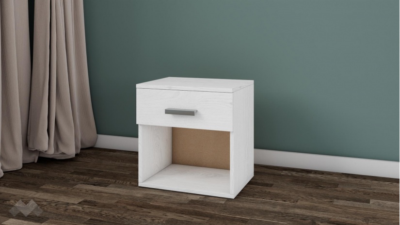 Нощен шкаф Арго бял фладер - изглед 1 - МебелМаг Нощен шкаф Арго бял фладер - изглед 1