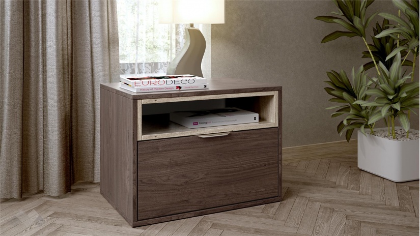 Нощен шкаф Барса дъб арканзас с травертин - изглед 1 - МебелМаг Нощен шкаф Барса дъб арканзас с травертин - изглед 1