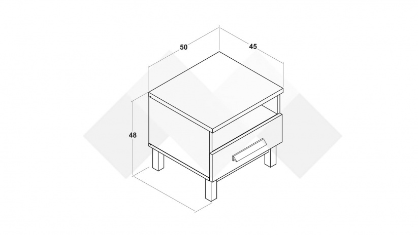 Нощен шкаф Линда бяло гладко с дъб кадис - изглед 2