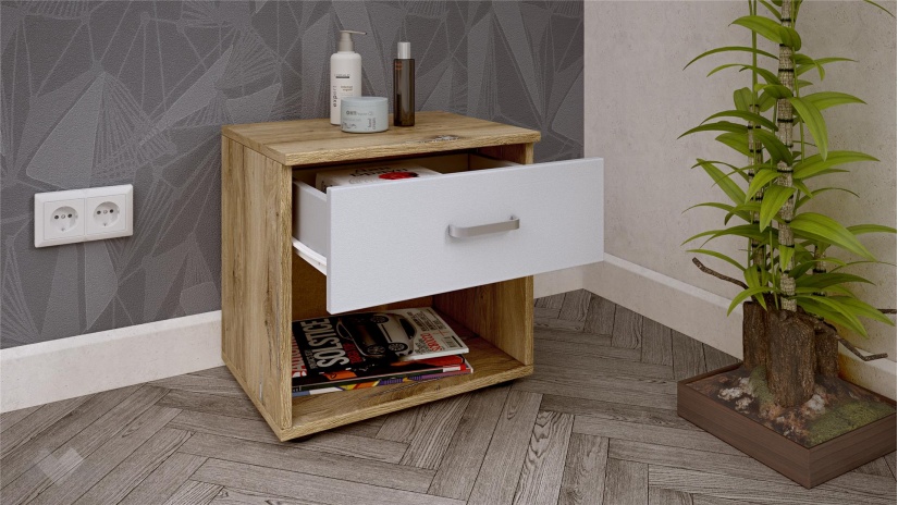 Нощен шкаф Селтик келтски дъб със светло сиво - изглед 2