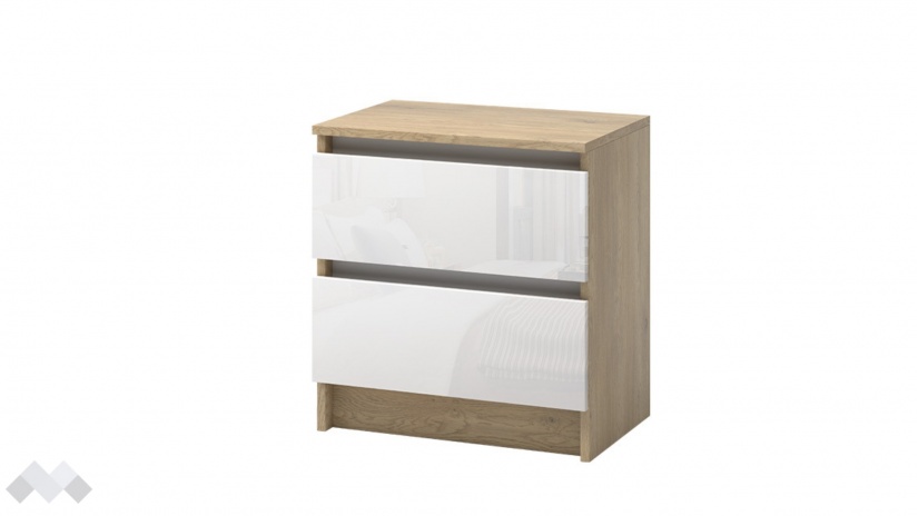 Нощно шкафче Лорис дъб кремона с бял гланц - изглед 1