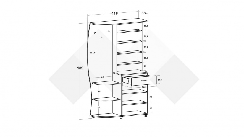 Портманто Грация дъб крафт бял - изглед 2